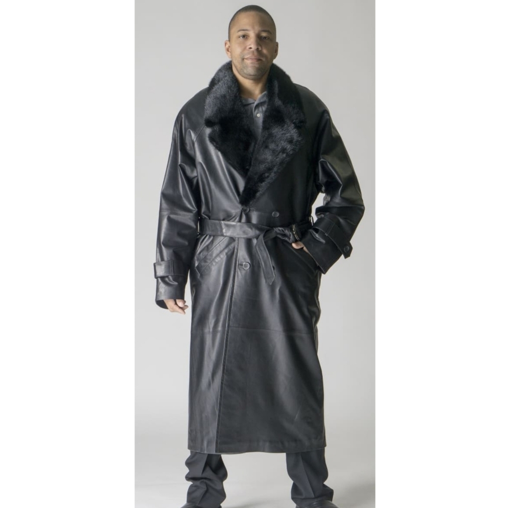 Lamb Leather Trench Coat with Mink Fur